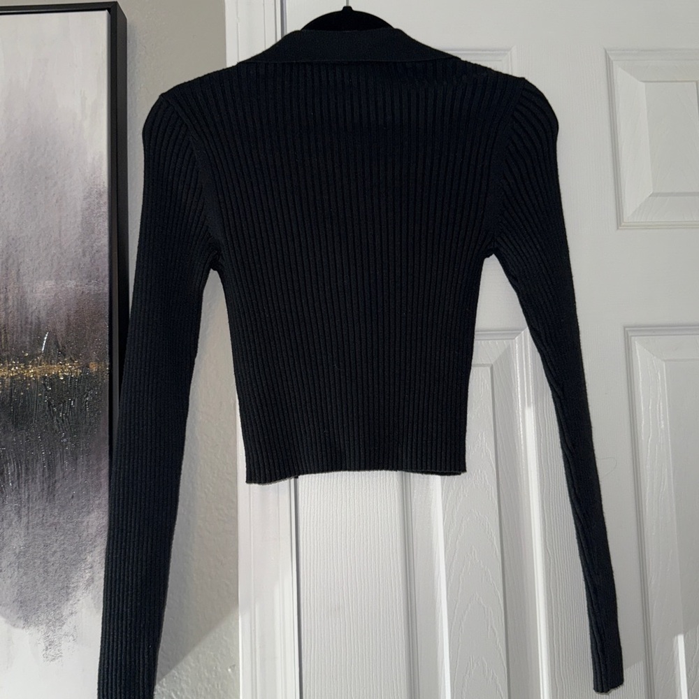 Aerie Black Ribbed Knit Cardigan - Picture 6 of 6